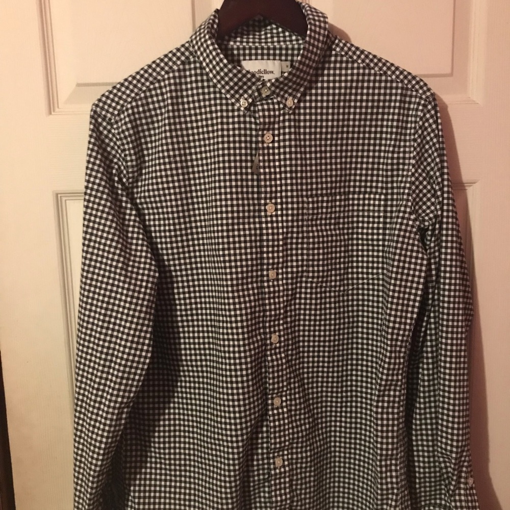 Goodfellow & Co. Black & White Checker Plaid LS Button Down Shirt Mens Medium M